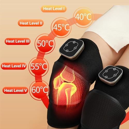 Masajeador de rodilla con calor, soporte térmico para rodilla con masaje, masajeador 3 en 1 para rodilla, codo y hombro con 3 modos de vibración y 5 niveles de calentamiento (1 unidad + gris) miniatura 3