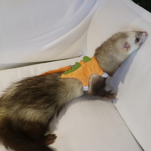 Image of Bearded Dragon Harness and Leash Set - Soft Fleece Dinosaur Vest with Safe Bell Adjustable Lizard Traction Rope Escape Proof Outdoor Walking Training Leash for Ferret Rat Kitten Puppy (Orange)
