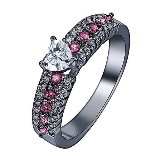 Skcess Modeschmuck Ringe Damen, Verlobungsring Schwarz Größe 54 (17.2) Herz Kristall Valentinstag Ring Geschenk Cover