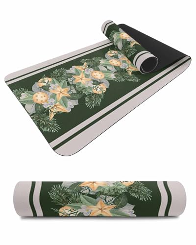 Debedcor Heat Proof Table Pads Waterproof Decorative, Dark Green Christmas Non-Slip Table Countertop Protector, Xmas Stars Ball Pine Needles Insulation Mat for Dining Room, 48 x 12 Inches