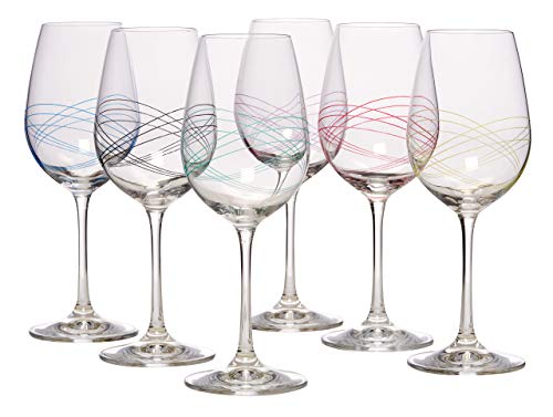 Bezrat Classic Beautifully Designed Stemmed Wine Glasses- Made from Premium Crystal Glass - Red or White Wines- Drinking Goblets Glasses Set Set of 6