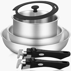 8.5-11 Inch Tri-ply Stainless Steel Frying Pan and 2 QT Saucepan Set,Pot and Pan Set for Home & RV Camping,Detachable Handle Kitchen Cookware,Dishwasher and Oven Safe.