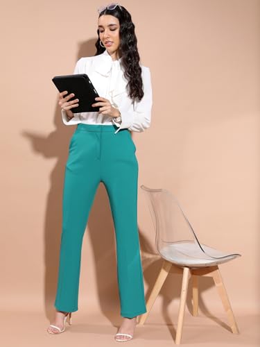 Image of Tokyo Talkies Women's Slim Fit Regular Trousers | Stretchable Trousers | Casual Trousers| Mid-Rise