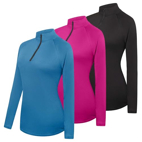 Real Essentials 3 Pack: Womens Dry-Fit Long Sleeve Quarter Zip