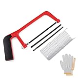 Mini Metal Mitre Box and Saw Set, 6 Inch Extra Fine Cut Hand Saw with 2 Hacksaw Replacement Blades & Gloves for Crafts, Hobby Projects, Cutting Wood, Soft Metal (Red)