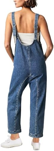 LONGBIDA Women's Denim Overalls Sleeveless Loose Baggy Jean Pants Wide Leg Jumpsuits Jumper