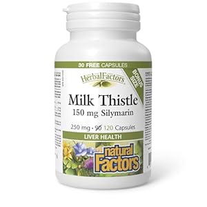 Natural Factors Milk Thistle 250 mg / 150 mg Silymarin, HerbalFactors, 120 capsules, Plus Dandelion Root & Turmeric, Supports Liver Health and Function, Proudly Canadian