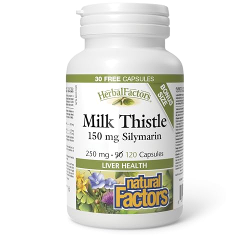 Natural Factors Milk Thistle 250 mg / 150 mg Silymarin, HerbalFactors, 120 capsules, Plus Dandelion Root & Turmeric, Supports Liver Health and Function, Proudly Canadian