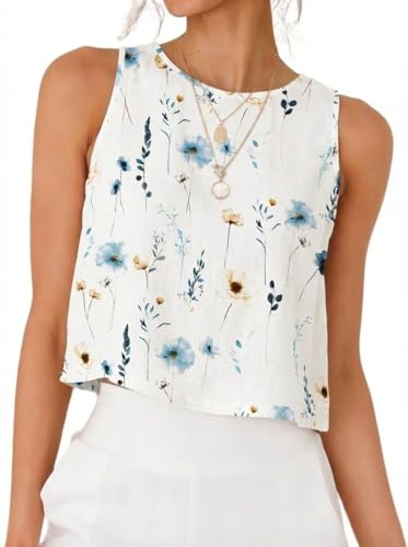 Image of IDEALSANXUN Womens Linen Crop Tank Tops 2026 Spring Summer Sleeveless Tops