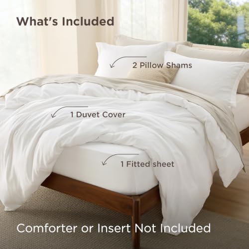 Image of Bedsure Duvet Cover Queen Size with Fitted Sheet - 4 Pieces Prewashed Polyester Extra Soft Bedding Set, Includes 1 Duvet Cover 90''x90'' with Zipper Closure, 2 Pillow Shams, 1 Fitted Sheet, White