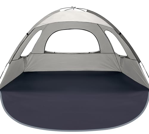 Image of WhiteFang Beach Tent Anti-UV Portable Sun Shade Shelter for 3/4/6/8 Person, Extendable Floor with 3 Ventilating Mesh Windows Plus Carrying Bag, Stakes and Guy Lines