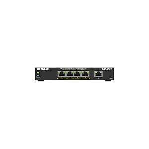 NETGEAR 5 Port PoE Gigabit Ethernet Easy Smart Managed Essentials Switch (GS305EP) - with 4 x PoE+ @ 63W, Desktop or Wall Mount