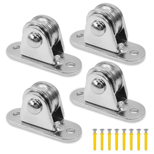 Wzhtuzi 4 stuks katrollen voor touwen, verticale roestvrijstalen katrollen katrol met 8 spreidbouten voor waslijn katrolsysteem industriële machines rolluiken