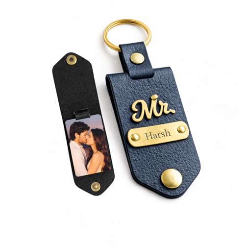 Image of Personalised Leather Keychain with Custom Name & Charm, Unisex, Modern Style, Customisable