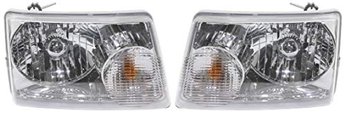 Evan Fischer Driver and Passenger Side Headlight for Ford Ranger 2001-2011 Halogen With bulbs, Turn Signal Bulb and Socket Replaces # 6L5Z13008AA, 6L5Z13008BA