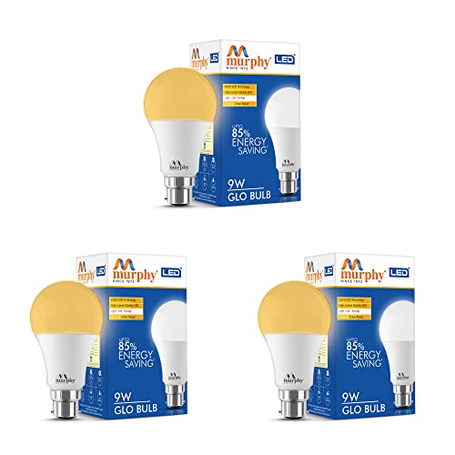 Image of Murphy 9W B22D BEE 3 Star Rated LED Golden Yellow (Warm White) Bulb, Pack of 3 (GLO)