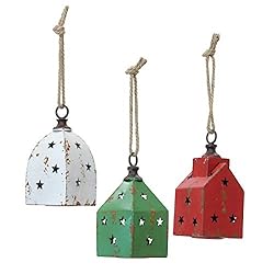 Boston International Peabody Bell Ornament Trio, Red, Green, and White