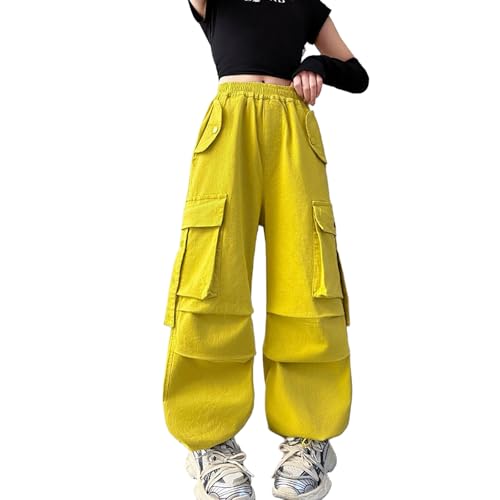 Girls Baggy Wide Leg Jeans Elastic Waist Casual Washed Denim Pants Ripped Y2K Streetwear Cargo Jean Pants with Pockets