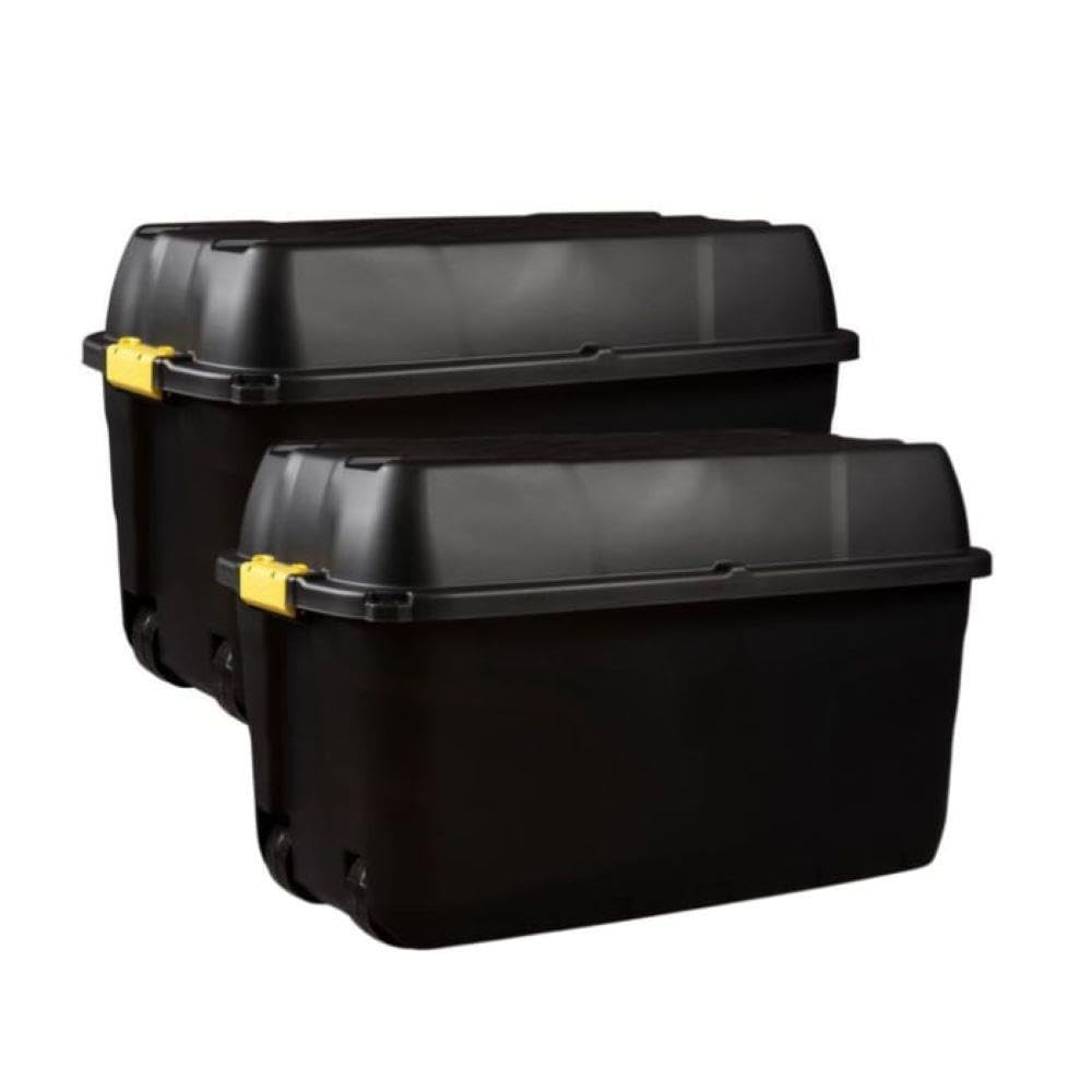 Original Organics Black 175L Heavy Duty Storage Box With Wheels And Lid – Large Lockable Storage Trunk For Garden, Garage And Home, Mobile Storage For Tools, Equipment And Household Items - Set Of 2