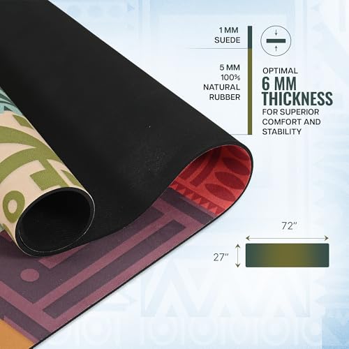 Image of Wiselife MicroFiber & Natural Rubber Yoga Mat + Carry Strap | 5MM | Extra Large Extra Wide | Anti skid Anti slip for Yoga & Workout (Bohemian Rug)