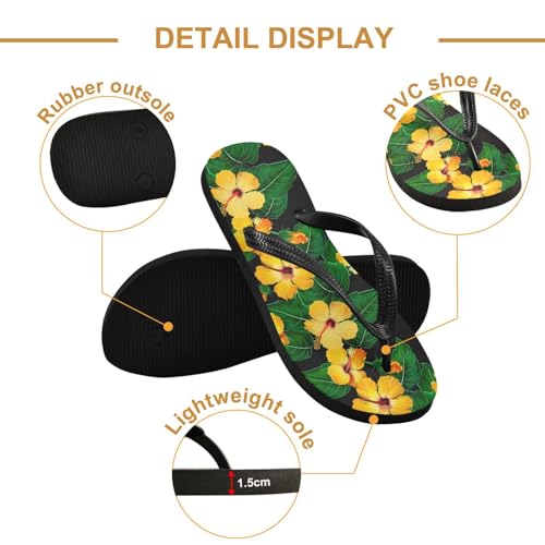 Flower Foliage Dark Yellow Flip Flops for Beach Thong Sandals Anti-slip Lightweight Shower Shoes for Summer Travel Swim3