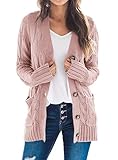 PRETTYGARDEN Women's Open Front Cardigan Sweaters Fall Fashion Button Down Cable Knit Chunky Winter Clothing Outerwear Coats (Dusty Pink,Large)