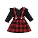 Toddler Baby Girl Infant Plain T Shirts Plaid Overall Skirt Set Cotton Outfits (Black+Red, 2-3T)