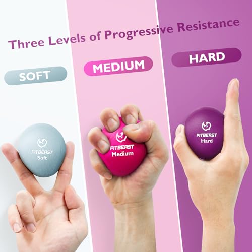 Image of FitBeast Stress Balls for Adults, 6-Pack Hand Therapy Balls, Soft, Medium, Hard Tri-Density, Green, Orange, Blue