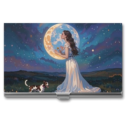 Porte-cartes de visite lune magnétique étui compact en métal pour bureau