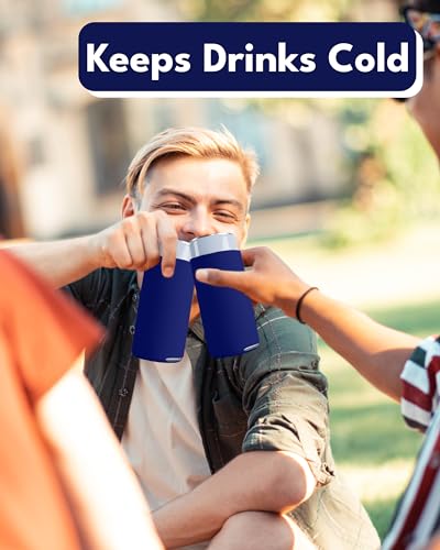 Image of PartyPrints 1000 Pack Navy Blue Blank Slim Can Cooler Sleeves | Plain Seltzer Customizable Bulk Coolers for Beer Bottles & 12oz Tall Cans | Skinny Collapsible Drink Insulated Sleeve