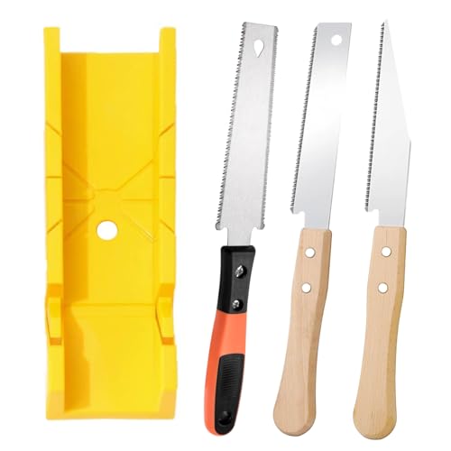 4 Stück Gehrungslade mit Säge Set, Enthalten 1 Schneidlade und 3 gährungssaege Hand, Geeignet für Holzverarbeitung - Präzise Gehrungs und Winkelschnitte