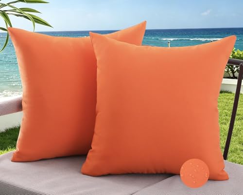Avalune Housses de Coussin 40x40 cm Extérieur Imperméable Orange Housses Coussin Décoratif Moderne Printemps Été Taie d'oreiller pour Salon de Jardin...
