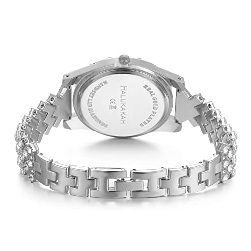 Image of Halukakah Diamonds Gold Watch Iced Out, Kid's 18K Real Gold /Platinum White Gold Plated 36MM Width Green /Blue /Red Dial Quartz Wristband 8 inch with Cuban Link Chain 7 inch+16 inch Bracelet, Free Giftbox