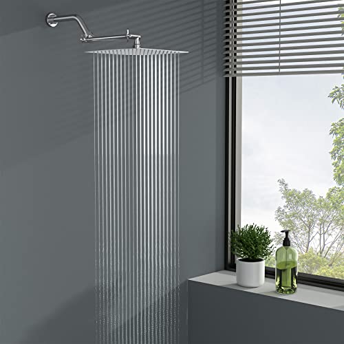 Rainfall Shower Head - Lordear 10 Inch Adjustable Rain Shower Head Solid Square Ultra Thin 304 Stainless Steel Shower Head With Solid Brass Brushed Nickel 11 Inch Adjustable Extension Arm #TOP1