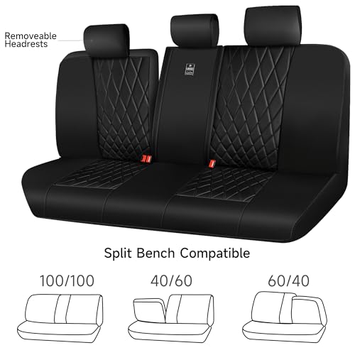 Image of CAR PASS Luxury Faux Leather Rear Bench Car Seat Covers, Waterproof Anti Slip Back Seat Covers, Deluxe Automotive Backseat Cover Universal Fit for Most Cars Sedan SUV Pickup Truck (All Black)