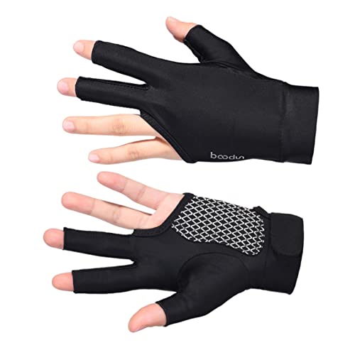GOOHOCHY Pool Gloves Billiards Snooker Three Finger Gloves Cue Glove Sturdy Comfortable Breathable Fit for Men Women Size