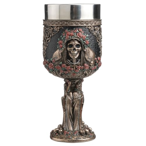 Veronese Design 7 1/8 Inch Santa Muerte Mexican Saint of Death Chalice Goblet Cold Cast Resin Bronze Finish
