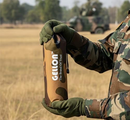 Image of Gellon Bottle Cover In Polyester Cloth For 750 ML, 1 L to 1.5 Litre Water Proof Drawstring Closer For Travel, Hiking, Office & School Kids In Light Military Color