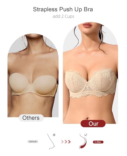 Image of Women's Strapless Push Up Bra Convertible Multiway Lace Padded Underwire Bras with Clear Straps
