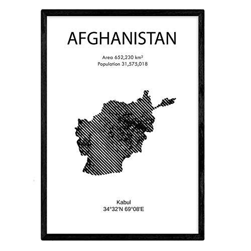 Nacnic Affiche Afghanistan. Feuilles de pays et continents. format A4