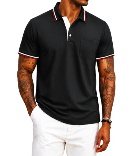 Image of ZITY Men Polo Shirts Short Sleeve with Pocket Golf Polo Wicking Shirts for Men Casual Collared T-Shirts