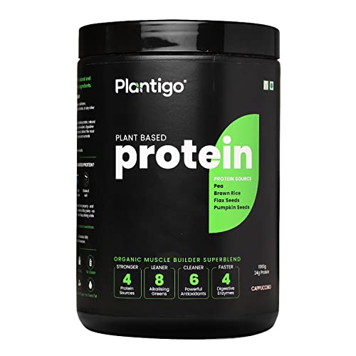 Image of Plantigo Vegan Plant Protein Powder, 24G (Pea Protein & Brown Rice), Men & Women, Muscle Gain Support & Recovery, Complete Amino Acid Profile, Dietary Supplement, Cappuccino, 1Kg, 27 Servings