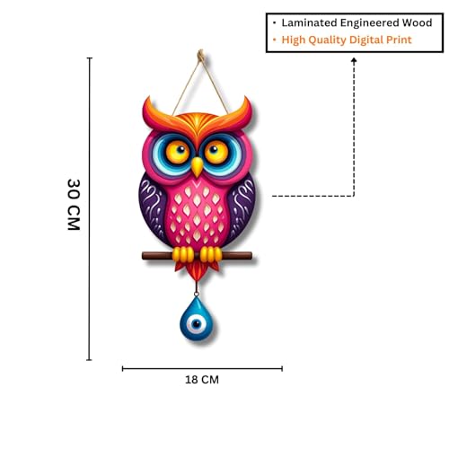 Image of GiftOday Wooden 3D 5 Pieces Owls for Wall Art Panel | Wood Bird Folk Art Wall Hanging Art Decoration Item for Living Room, Bedroom, Drawing Room, Dining Room & Office (Set of 5)