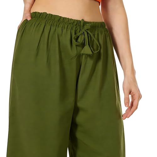 Image of Women's Rayon Palazzo Pants | Solid Color Wide Leg Trousers in 18 Shades | Elastic Waist Casual Bottoms XS-7XL | Comfortable