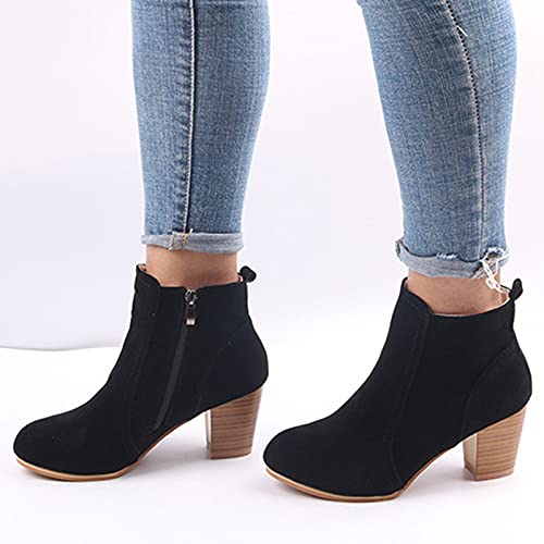 Womens Pointed Toe Stacked Mid Heel Ankle Boots Side Zipper Faux Suede Booties Slip On Western Booties Work Boots Casual Fashion Short Boots for Ladies Fall Winter Dress Shoes Comfy2