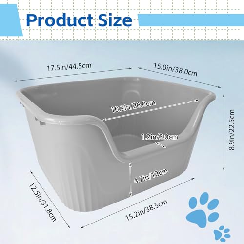 Arenero grande abierto para gatos 17.5x15x8.9 pulg gris miniatura 2