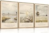 HPINUB Christian Bible Verse Framed Canvas Wall Art Set,Modern Scripture Floral Wall Decor,Vintage Jesus Religious Natural Wildflower Art Print for Living Room,Bedroom,Farmhouse,Prayer Room-24'x36'x3