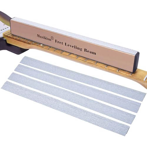 Stainless Steel Fret Leveling Beam, 16" (400mm) Sanding Beam Fret Leveler, Pro Guitar Luthier Repair Tool Fretboard Leveling File Includes 3 Sets of 120/240/320/600 Grit Sandpaper