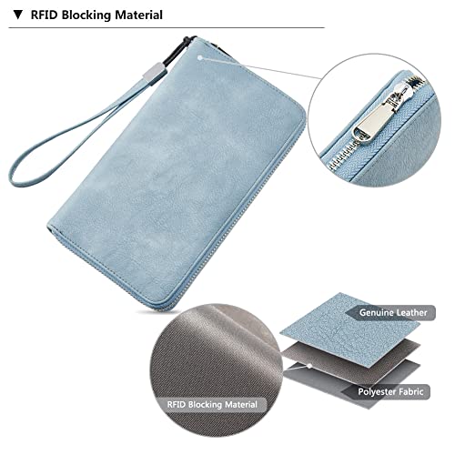 Bostanten Leather Wallets For Women Rfid Blocking Zip Around Credit Card Holder Phone Clutch Blue #TOP4