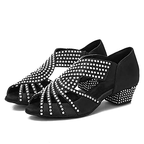HIPPOSEUS Women's Rhinestone Dance Shoes Slip on Ballroom Salsa Bachata Performance Practice Dancer Shoes Low Heel4